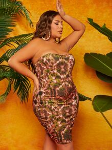 SHEIN SXY Plus Tie Dye Tube Bodycon Dress - Multicolor - View 1