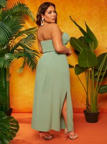 SHEIN SXY Plus Ruched Bust Tube Top & Split Thigh Skirt - Mint Green - View 2