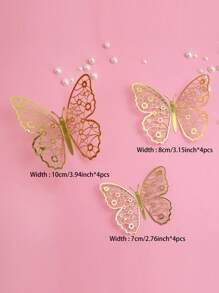 12pcs Random Metallic Butterfly Cake Topper, Gold Paper Cake Decoration For Baking - Gold - View 2