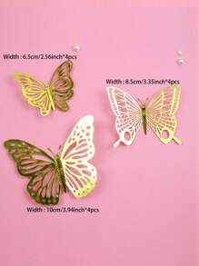 12pcs Random Metallic Butterfly Cake Topper, Gold Paper Cake Decoration For Baking - Gold - View 4