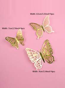 12pcs Random Metallic Butterfly Cake Topper, Gold Paper Cake Decoration For Baking - Gold - View 5