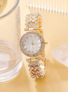 1 chiếc dành cho nữ có dây đeo bằng thép không gỉ trang trí bằng kim cương giả Đồng hồ thạch anh mặt tròn quyến rũ & Vòng tay 1 chiếc, dùng cho cuộc sống hàng ngày như một món quà cho học sinh đi học trở lại - Xem 4