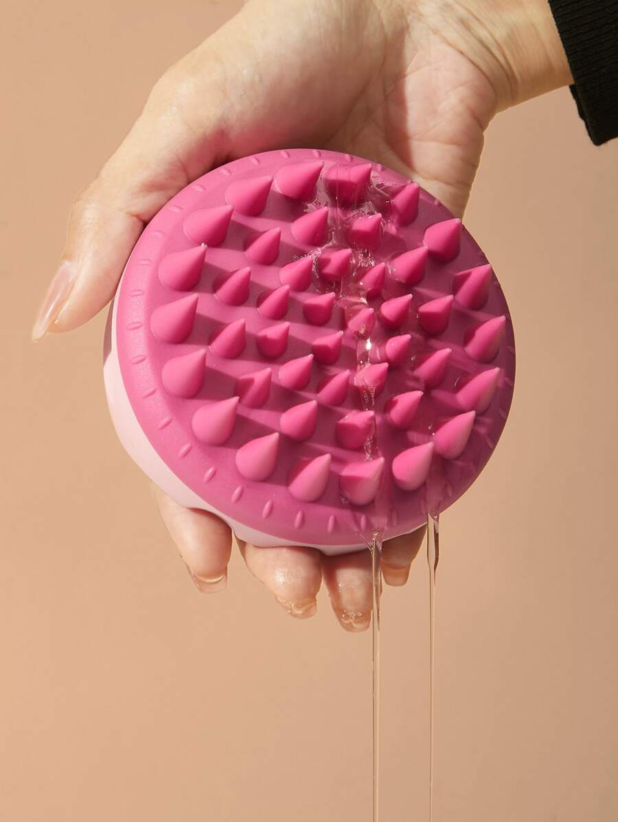 SHEIN Basic living 1 件头皮按摩器洗发刷，带柔软硅胶刷毛，适用于头发家居浴室装饰夏季 - 粉色 - 查看 1