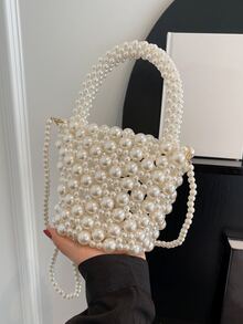 Bolso cartera mini con diseño de perla artificial con cuenta PVC - Blanco - Ver 1