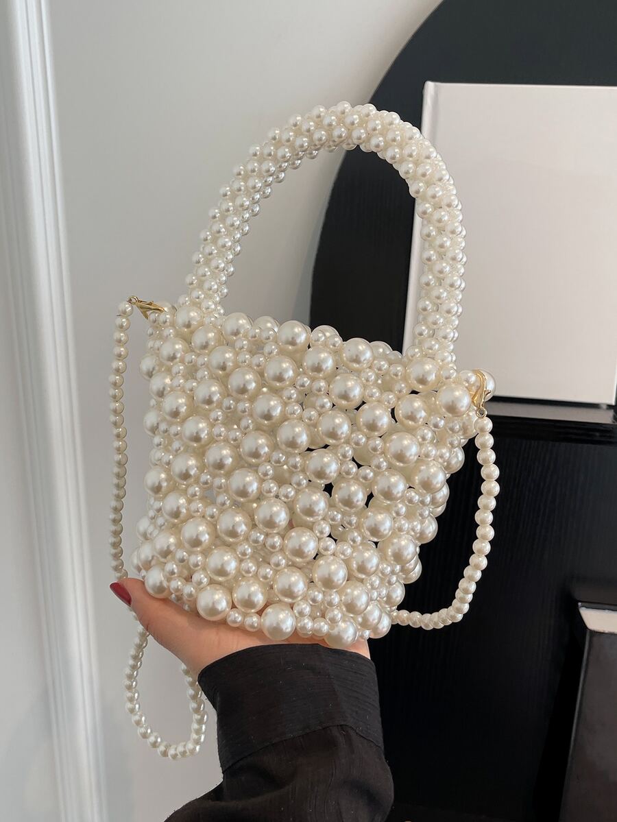Bolso cartera mini con diseño de perla artificial con cuenta PVC - Blanco - Ver 1