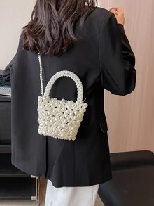 Bolso cartera mini con diseño de perla artificial con cuenta PVC - Blanco - Ver 4