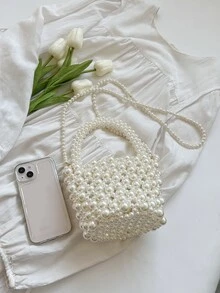 Bolso cartera mini con diseño de perla artificial con cuenta PVC - Blanco - Ver 5