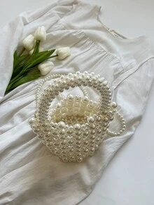 Bolso cartera mini con diseño de perla artificial con cuenta PVC - Blanco - Ver 6