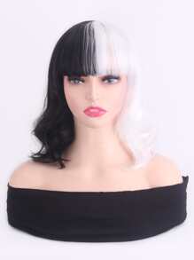 Tóc Giả Tổng Hợp Xoăn Ngắn Có Bangs - Đen và trắng - Xem 1