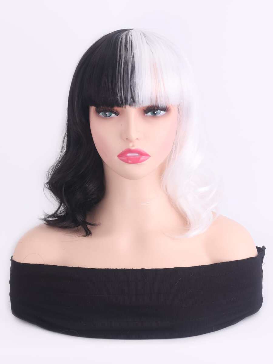 Tóc Giả Tổng Hợp Xoăn Ngắn Có Bangs - Đen và trắng - Xem 1