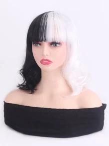 Tóc Giả Tổng Hợp Xoăn Ngắn Có Bangs - Đen và trắng - Xem 3