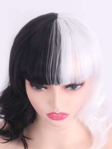 Tóc Giả Tổng Hợp Xoăn Ngắn Có Bangs - Đen và trắng - Xem 5