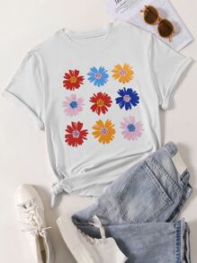 SHEIN LUNE Plus Floral Print Tee - White - View 1