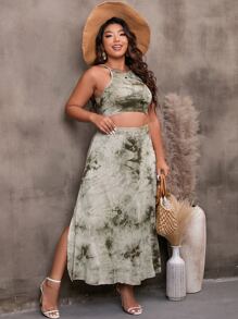 Breezaya 大碼紮染吊帶上衣和高衩半身裙