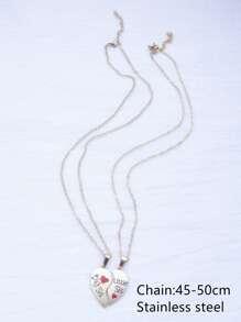 1對可愛標語和心形吊墜女士項鍊送給姐妹生日禮物 - 金色 - 查看 4