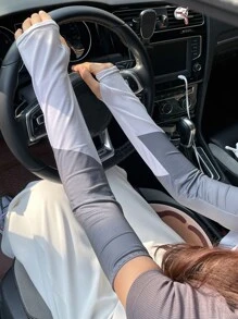 DAZY 1pair Women Color Block Sun Protection Arm Sleeves For Outdoor - Grey - View 1