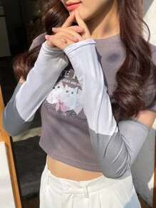 DAZY 1pair Women Color Block Sun Protection Arm Sleeves For Outdoor - Grey - View 3