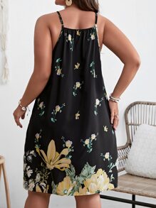 SHEIN Clasi 大碼印花前鏤空繞頸連衣裙 - 黑色 - 查看 2