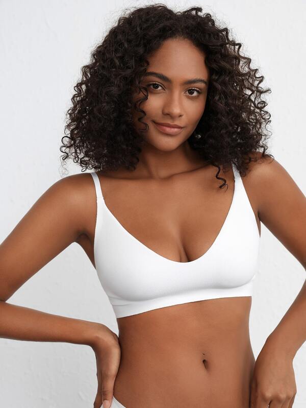 Ocili Sujetador bralette sin cableado elástico y suave sin costuras con relleno sin forro y sin acolchado para descansar en color blanco y sin marcas
