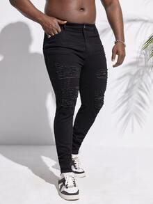 Manfinity Hombres Jeans ajustados desgarro - Negro - Ver 3