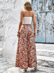 SHEIN VCAY 素色吊帶上衣和熱帶圖案闊腿褲 - 彩色 - 查看 2