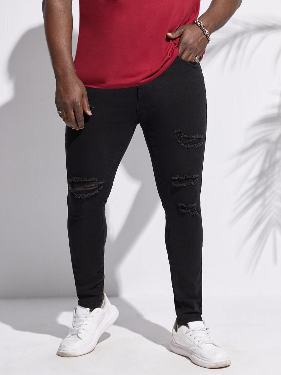 Manfinity Men Plus Ripped Skinny Jeans - Black - View 1