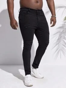 Manfinity Men Plus Ripped Skinny Jeans - Black - View 3