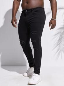 Manfinity Men Plus Ripped Skinny Jeans - Black - View 5