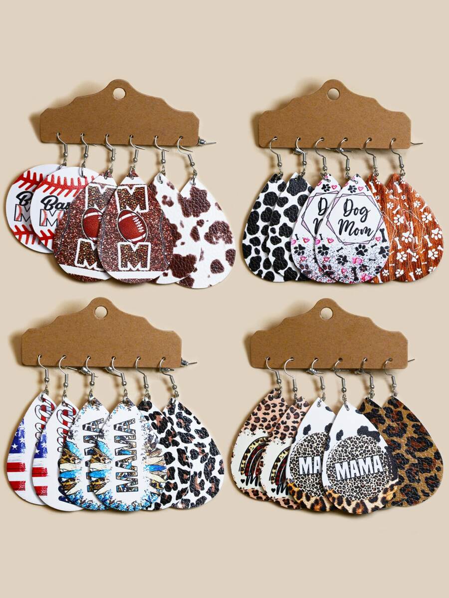 3對/套時尚女士爪子和骨頭圖案水滴耳環母親節禮物 - 彩色 - 查看 1