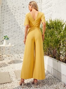 S BETRO Butterfly Sleeve Knot Side Wide Leg Jumpsuit - Yellow - View 2