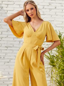 S BETRO Butterfly Sleeve Knot Side Wide Leg Jumpsuit - Yellow - View 6
