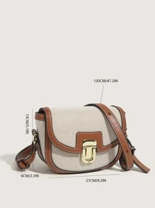 Canvas Color Block Patchwork Small Flap Bag, Suitable For Girls, Women, Students, Professionals, Office, Commuting, School