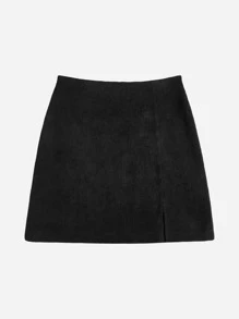 SHEIN Essnce Falda bajo con abertura de pana - Negro - Ver 3