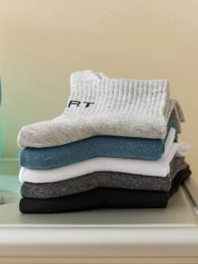 5/10 Pairs Multi-Color Men Short Socks, Casual, Fashionable, Sport, Moisture Wicking, All Season - Multicolor - View 3