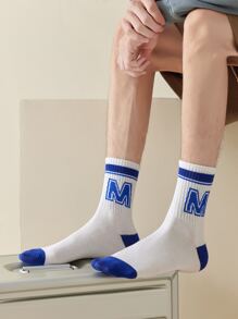 5雙男士條紋和字母圖案中筒襪 - 彩色 - 查看 3