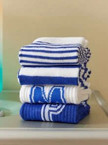 5雙男士條紋和字母圖案中筒襪 - 彩色 - 查看 4