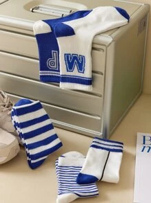 5雙男士條紋和字母圖案中筒襪 - 彩色 - 查看 8