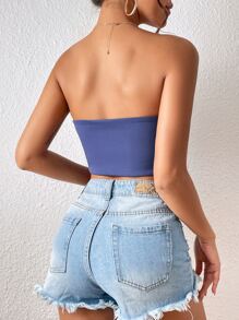 SHEIN Privé Top tubo crop unicolor - Azul Marino - Ver 2