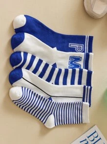 5雙男士條紋和字母圖案中筒襪 - 彩色 - 查看 12