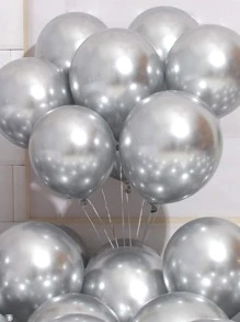 10pcs Solid Latex Balloon Set, Metallic Silver Decorative Balloon  For Birthday Wedding Holiday Party - Silver - View 3