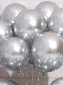 10pcs Solid Latex Balloon Set, Metallic Silver Decorative Balloon  For Birthday Wedding Holiday Party - Silver - View 5