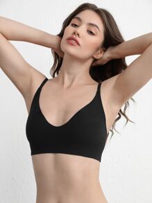 Ocili Leisure Stretchy & Smooth Seamless No Show No Padding Wireless Lounge Bralette - Black - Black - View 7