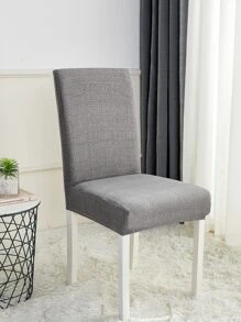 1pc Polyester Dining Chair Slipcover, Minimalist Grey Stretchy Dining Room Chair Slipcover For Dining Room - Grey - View 1