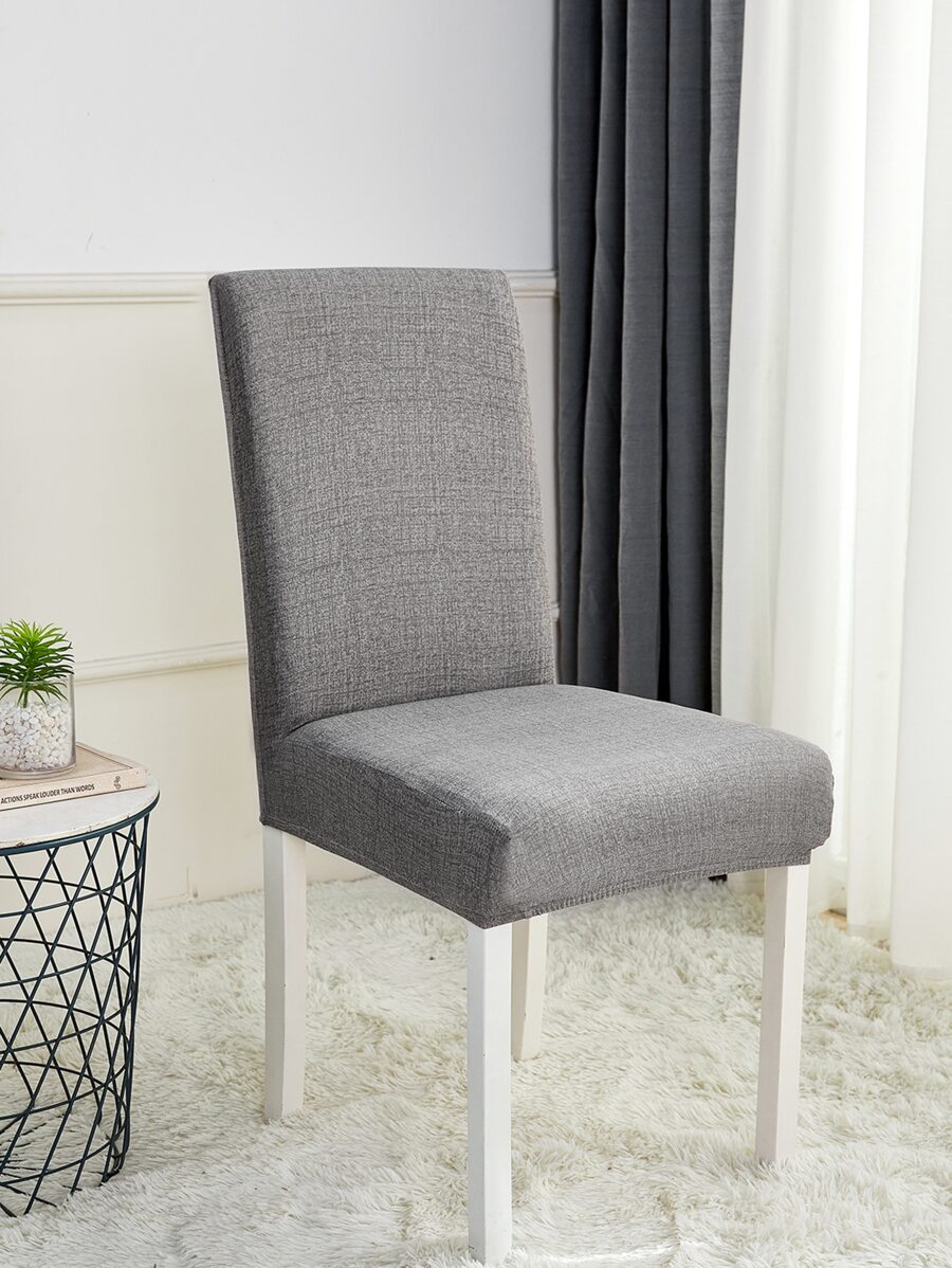 1pc Polyester Dining Chair Slipcover, Minimalist Grey Stretchy Dining Room Chair Slipcover For Dining Room - Grey - View 1