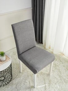 1pc Polyester Dining Chair Slipcover, Minimalist Grey Stretchy Dining Room Chair Slipcover For Dining Room - Grey - View 7