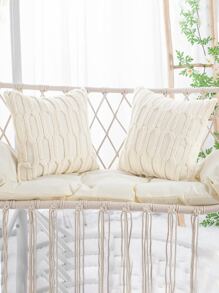 1入組編織織物極簡白色紋理質感毛茸茸裝飾抱枕套不附帶內芯適用於沙發 - 米色 - 查看 2