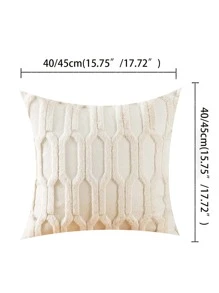 1入組編織織物極簡白色紋理質感毛茸茸裝飾抱枕套不附帶內芯適用於沙發 - 米色 - 查看 5