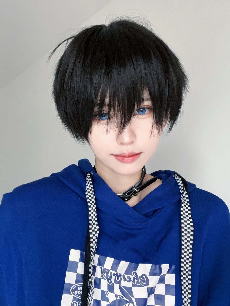 alicegarden 1 Máy Tính Màu Đen Tổng Hợp Chịu Nhiệt Thẳng Tóc Dài 12 Inch, Bộ Tóc Giả Ngắn Với Nổ, Size M - màu đen - Xem 1