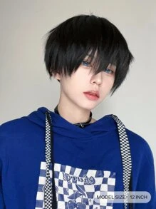 alicegarden 1 Máy Tính Màu Đen Tổng Hợp Chịu Nhiệt Thẳng Tóc Dài 12 Inch, Bộ Tóc Giả Ngắn Với Nổ, Size M - màu đen - Xem 3