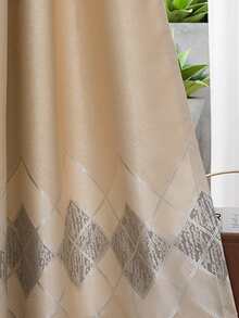 滌綸單片北歐風菱形印花臥室和客廳單面板遮光窗簾 - 黃色 - 查看 2